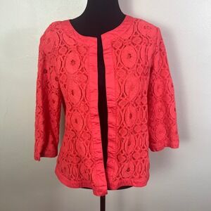 Christopher & Banks Lace Open Front 3/4 Sleeve Jacket - Women's L